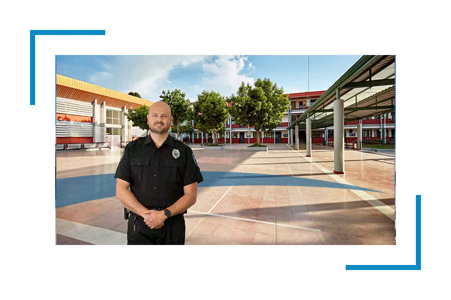 Allied Universal security guard in uniform providing security for schools, supporting School security programs as one of the leading school security companies