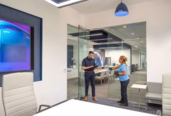 two people in a bank