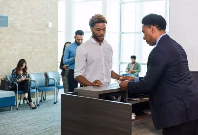 service at bank reception