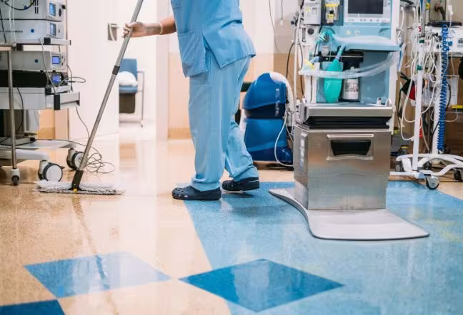 cleaning hospital room