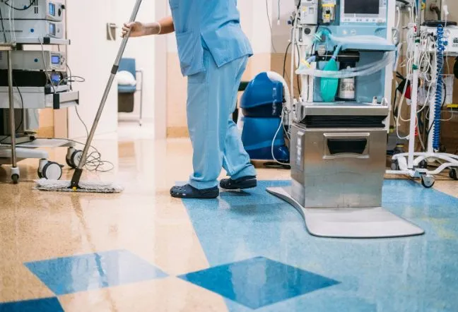 cleaning hospital room